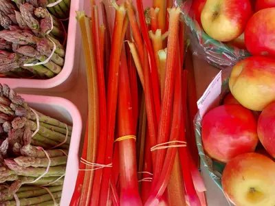 Fruits and vegetables on a table at the market