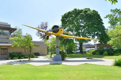 Airplane in front of Dunnville Library