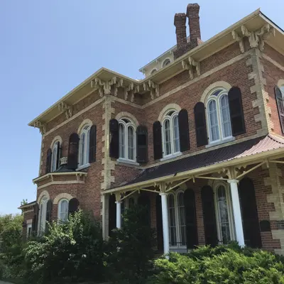 Exterior of the Cottonwood Mansion shot from a low angle