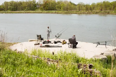 Two men fishing at Bob Baigent Memorial Park in Cayuga